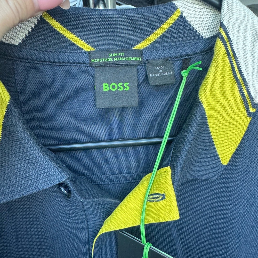 Boss Men's Navy Polo Shirt with Yellow and White Details Size X-Large - Picture 4 of 5